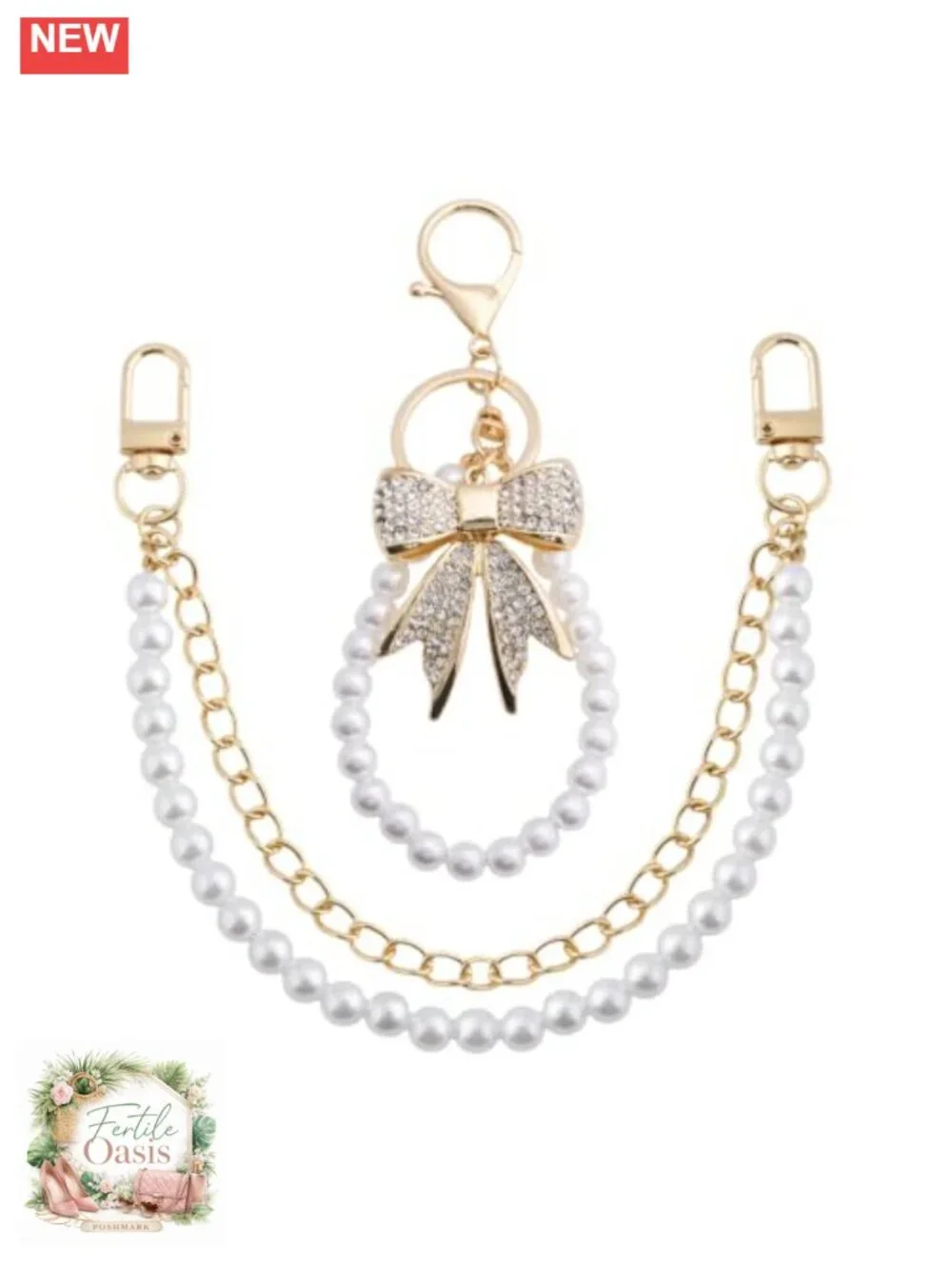 2-Piece Pearl Bow Purse Chain Keychain Set Women's Bag Charm Accessory